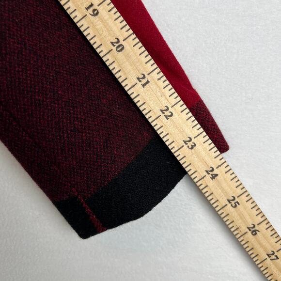 Banana Republic Buffalo Plaid Wool Peacoat Trench Coat Belt Jacket XS Red Black - Picture 6 of 10
